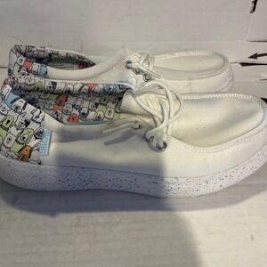Skechers‎ BOBS Skipper Hang Out White Dog Print Sneakers 114183 Womens 7